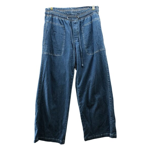 American Eagle Dreamy Drape Linen Blend Pull On Pant Womens S Blue Denim Wide - Picture 1 of 10